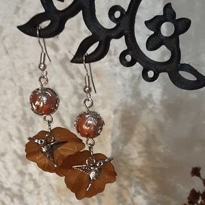 Handmade Autumn Humming Bird Leaf Earrings